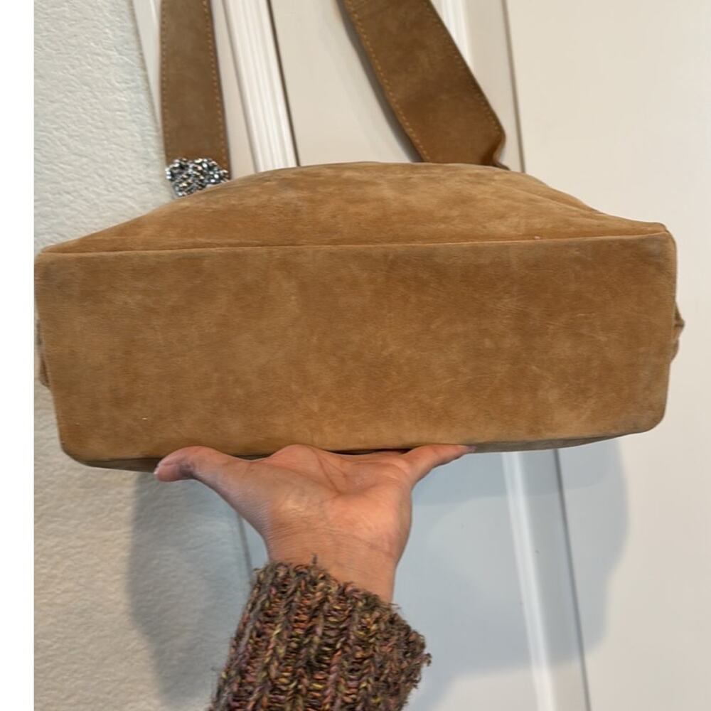 Sergio Gutierrez Liquid Metal collection camel suede crossbody shoulder bag - Picture 9 of 16